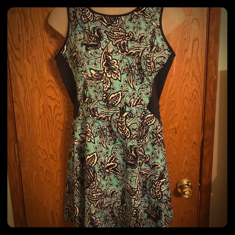 Torrid Turquoise & Navy Floral Skater Dress 1x